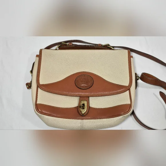 VINTAGE Dooney & Bourke A7-128540 Classic Leather Crossbody Bag Purse Tan Brown - Picture 2 of 16